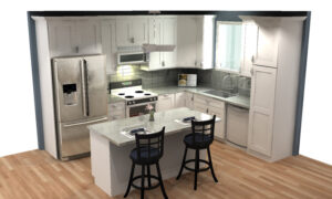 white cabinet kitchen render