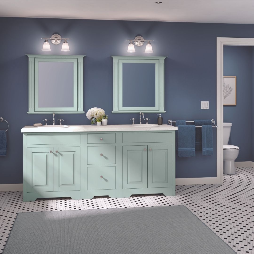 His and her sinks in a remodeled bathroom by Kiba Studios