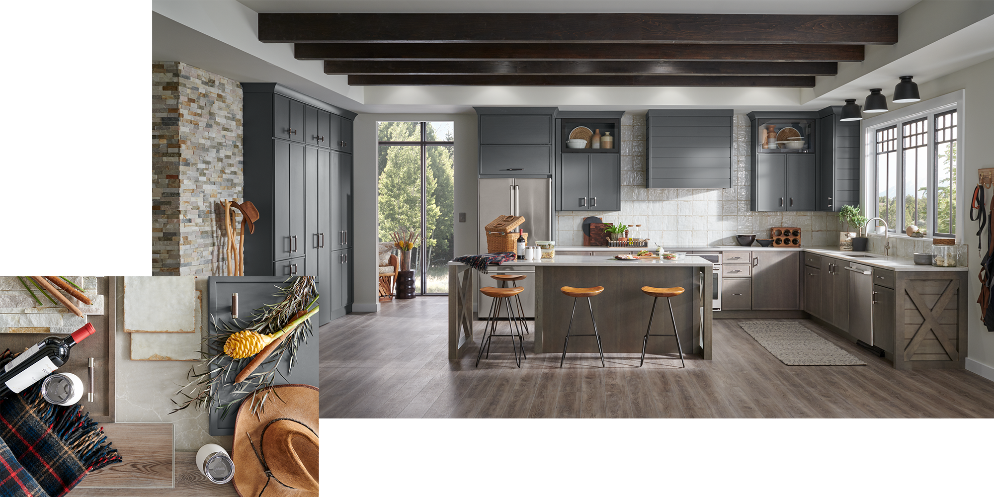 kitchen island with moodboard image